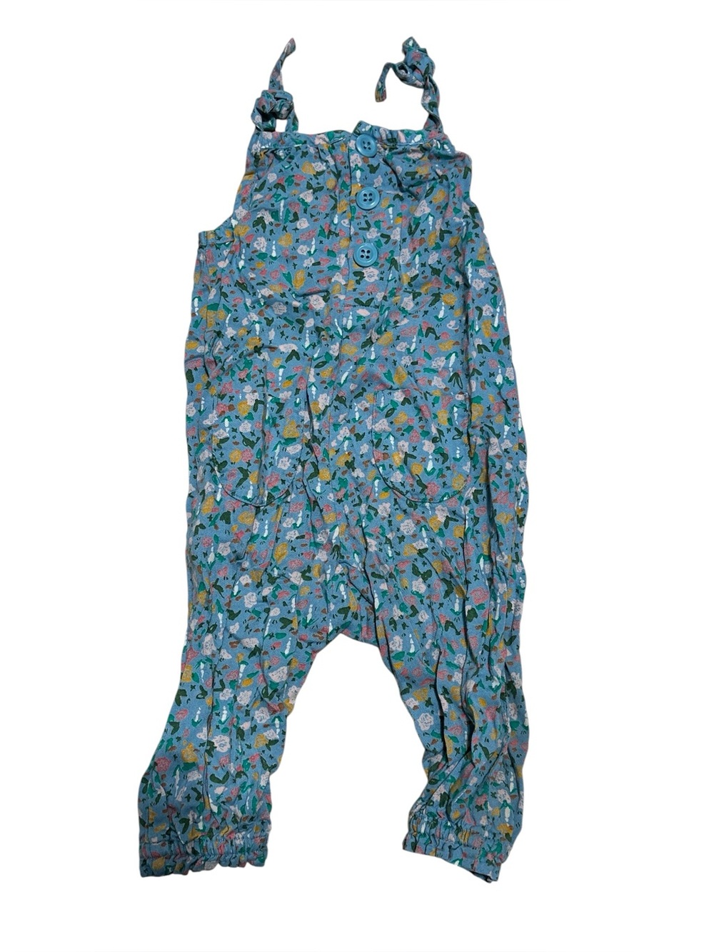 Hanna Anderson Blue Floral Toddler Jumpsuit with Buttons 12 month Snap